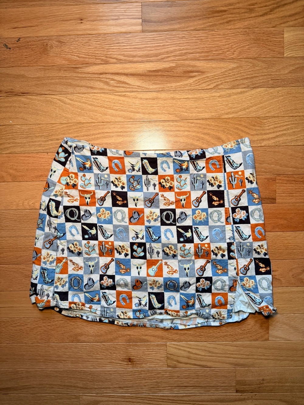 Urban Outfitters western patchwork Cowboy mini skirt Size Large #checkerboard